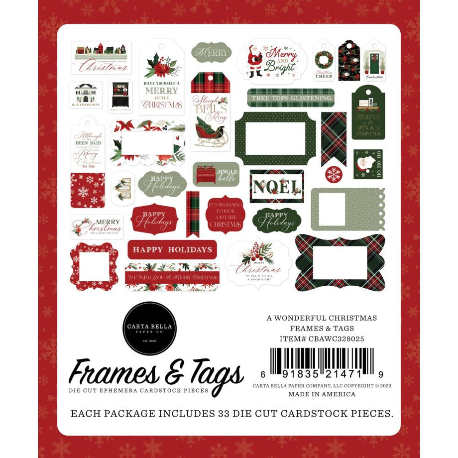 Carta Bella Cardstock Ephemera-Frames & Tags, A Wonderful Christmas