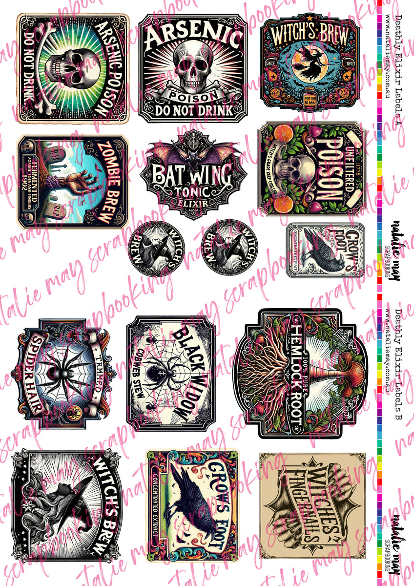 Immortality Elixir Label Natalie May Cutables - Deathly Elixir Labels – Natalie May Scrapbooking