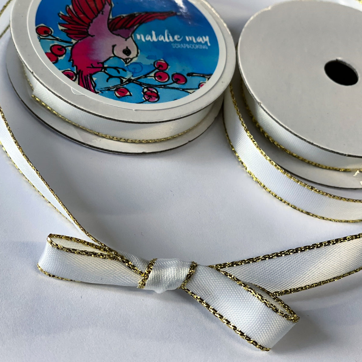 Natalie May Ribbon - White Satin with a Gold Edge – Natalie May ...